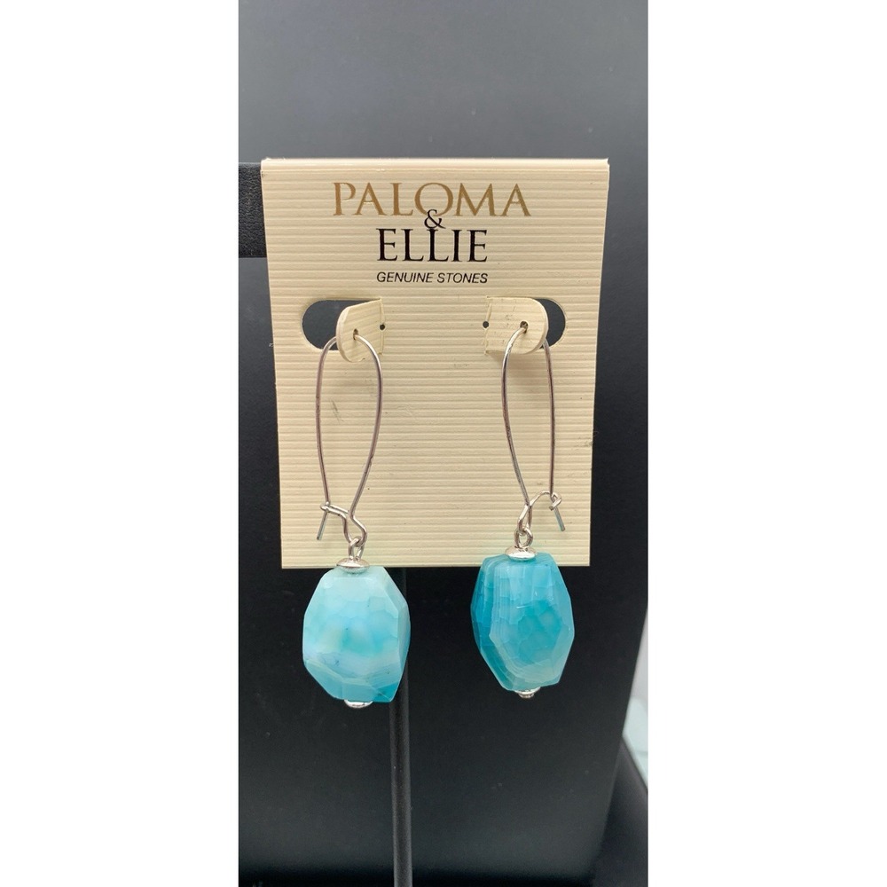 NWT Paloma & Ellie Genuine Blue Agate Stone Silver Tone Dangle Earrings